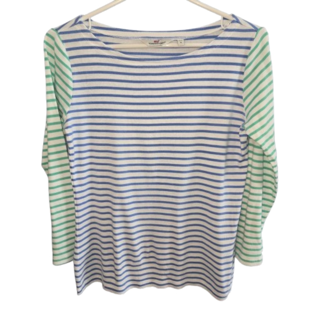 Vineyard Vines Striped Long Sleeve Top - Blue and Green-FLAW